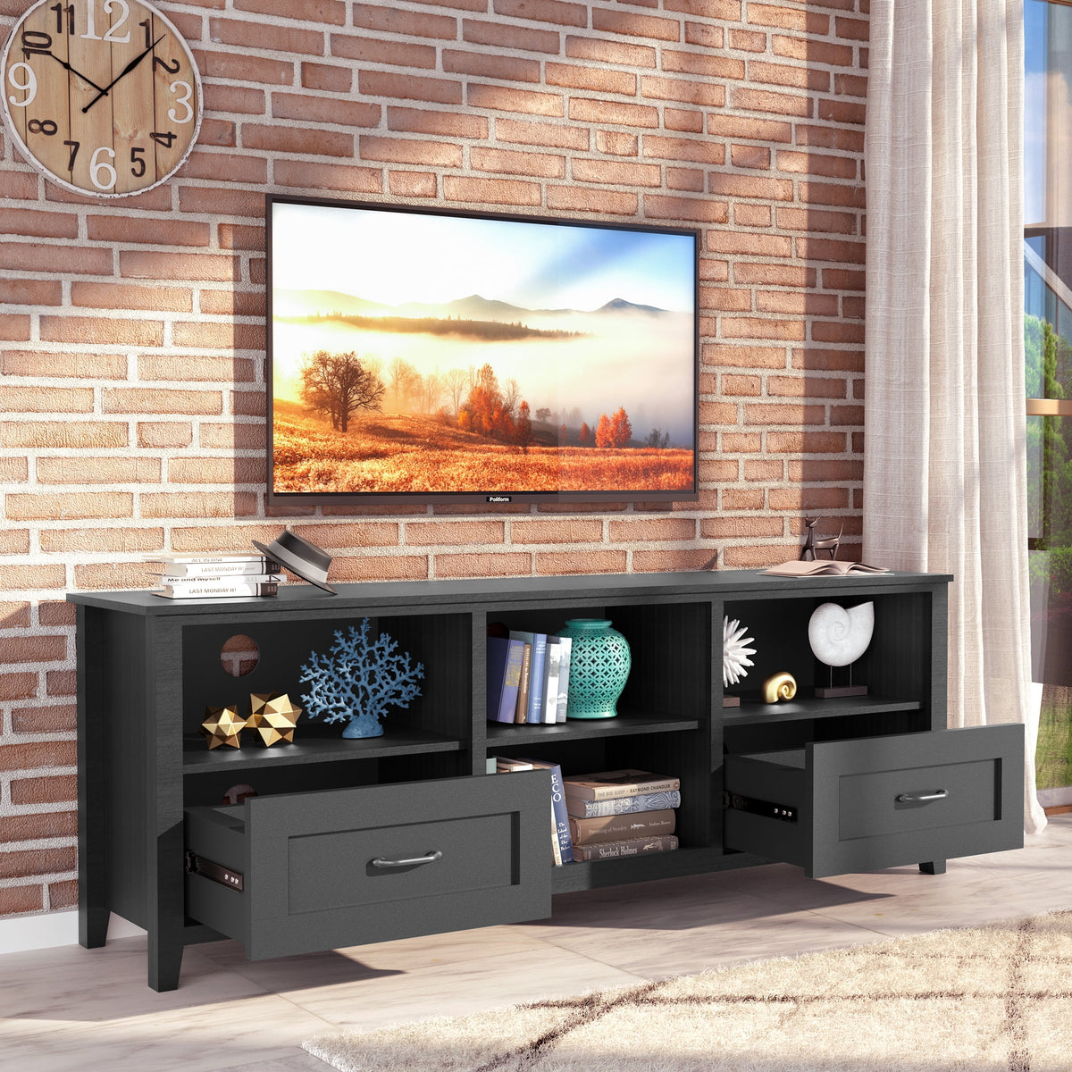 Black Wood TV Stand with 2 Drawers X84766