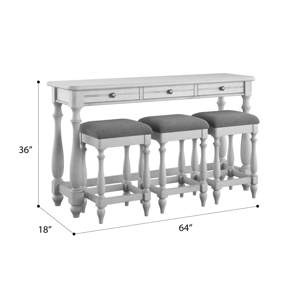 Gray Wood Sofa Table with Three Nestable Stools X227