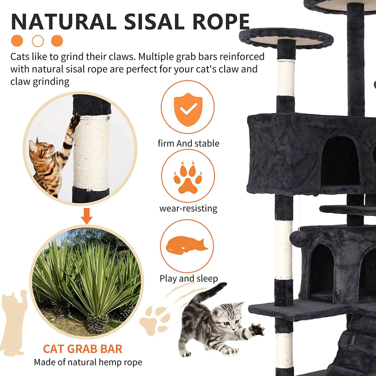54in Dark Gray Cat Tree Tower with Scratching Posts B3597