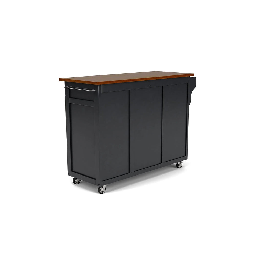 Black Solid Wood Kitchen Cart with Cherry Wood Top A10459