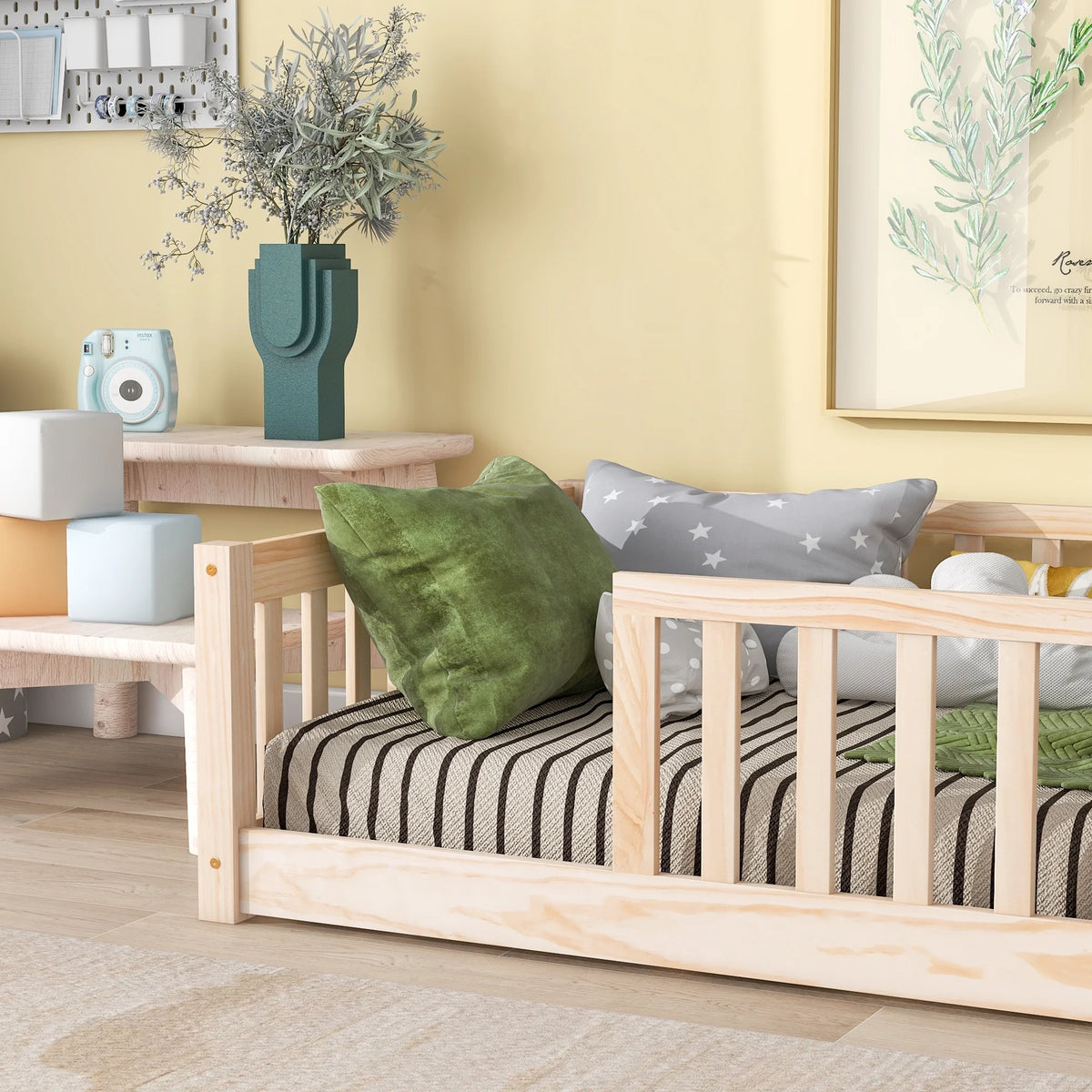 Twin Size Floor Bed with Safety Guardrails A615575