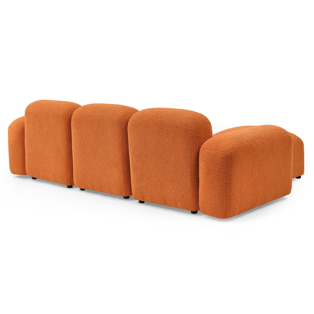 L-Shape Modular Sectional Sofa with 2 Pillows Teddy Fabric Orange M406978