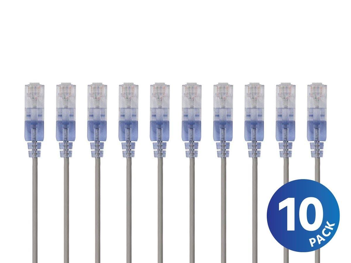 Cat6a Ethernet Network Patch Cable 30 Feet Gray 10-Pack L3031