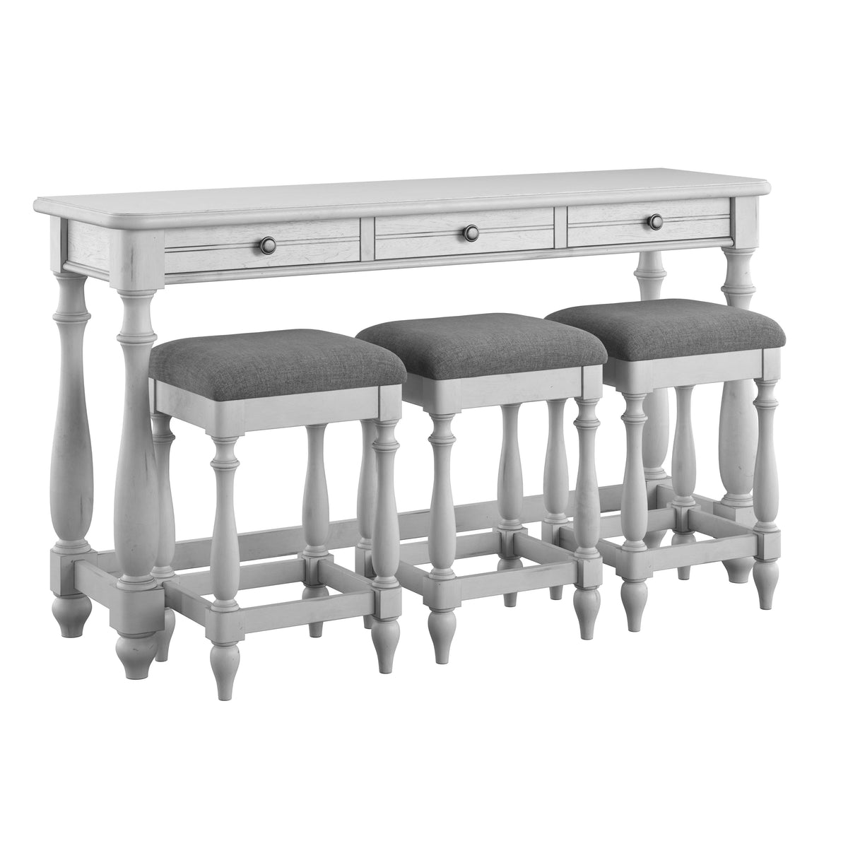 Gray Wood Sofa Table with Three Nestable Stools X227