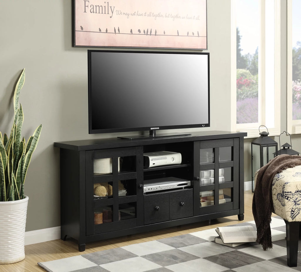 Black 1 Drawer TV Stand with Storage Cabinets and Shelves Q15138