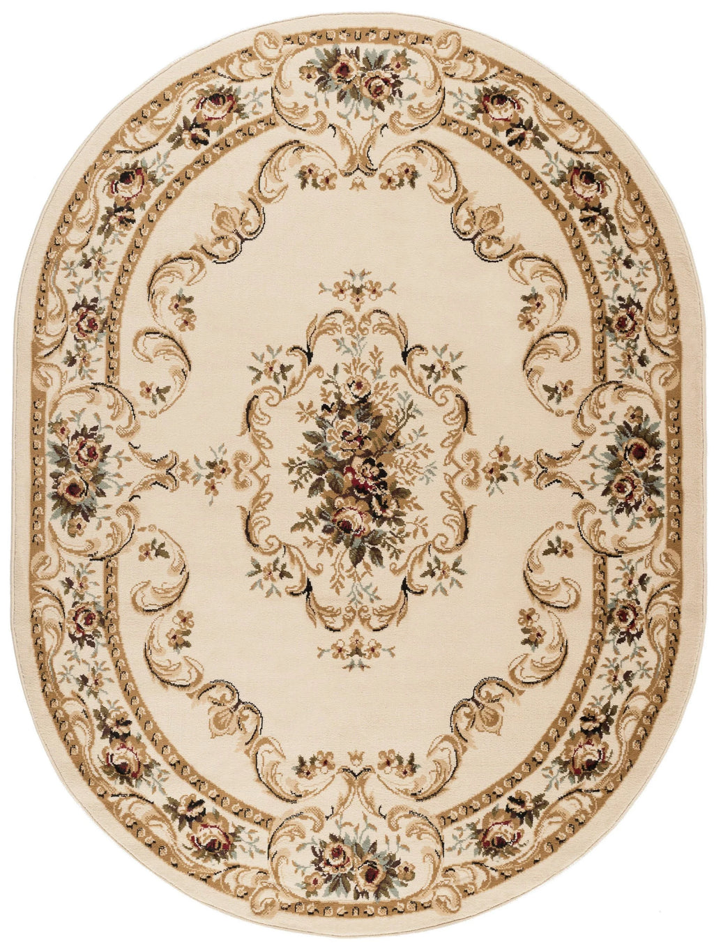 Traditional Floral Area Rug 5'3'' x 7'3'' Oval Beige Red V665386