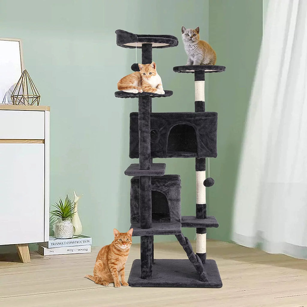 54in Dark Gray Cat Tree Tower with Scratching Posts B3597