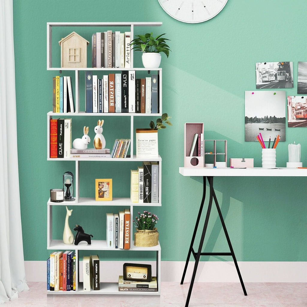 6 Tier S-Shaped White Bookshelf W7461
