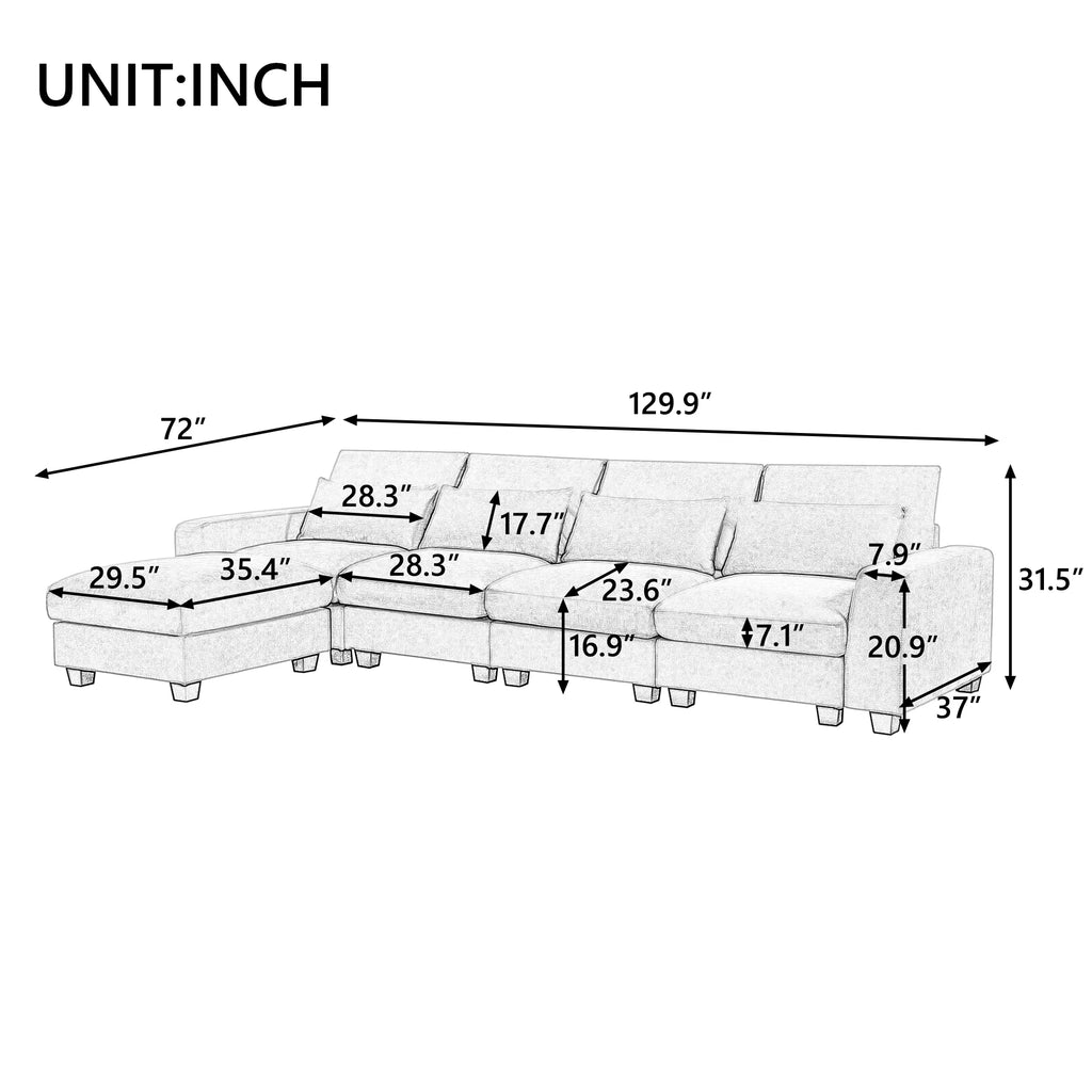 Modern L-Shape Feather Filled Sectional Sofa with Reversible Chaise S2600