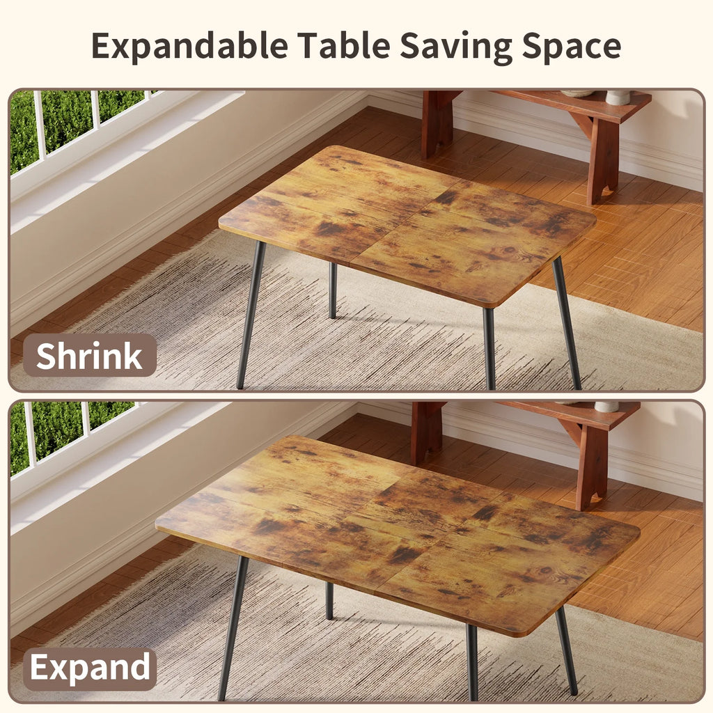 Extendable Kitchen Table Set for 4-6 People, 7-Piece Dining Table Set With 6 Chairs R26002