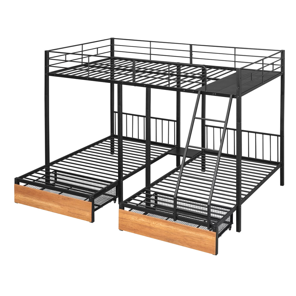 Black Metal Triple Bunk Bed with Drawers P803