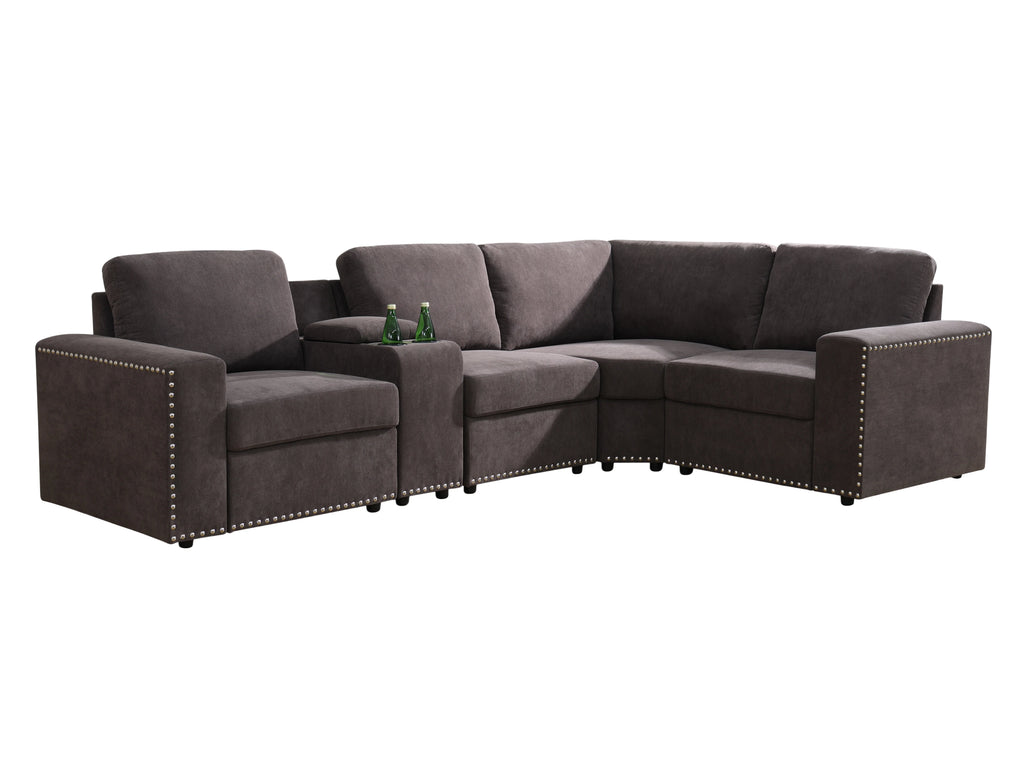 Brown 5-Pieces USB Power Outlet Sofa Set M728