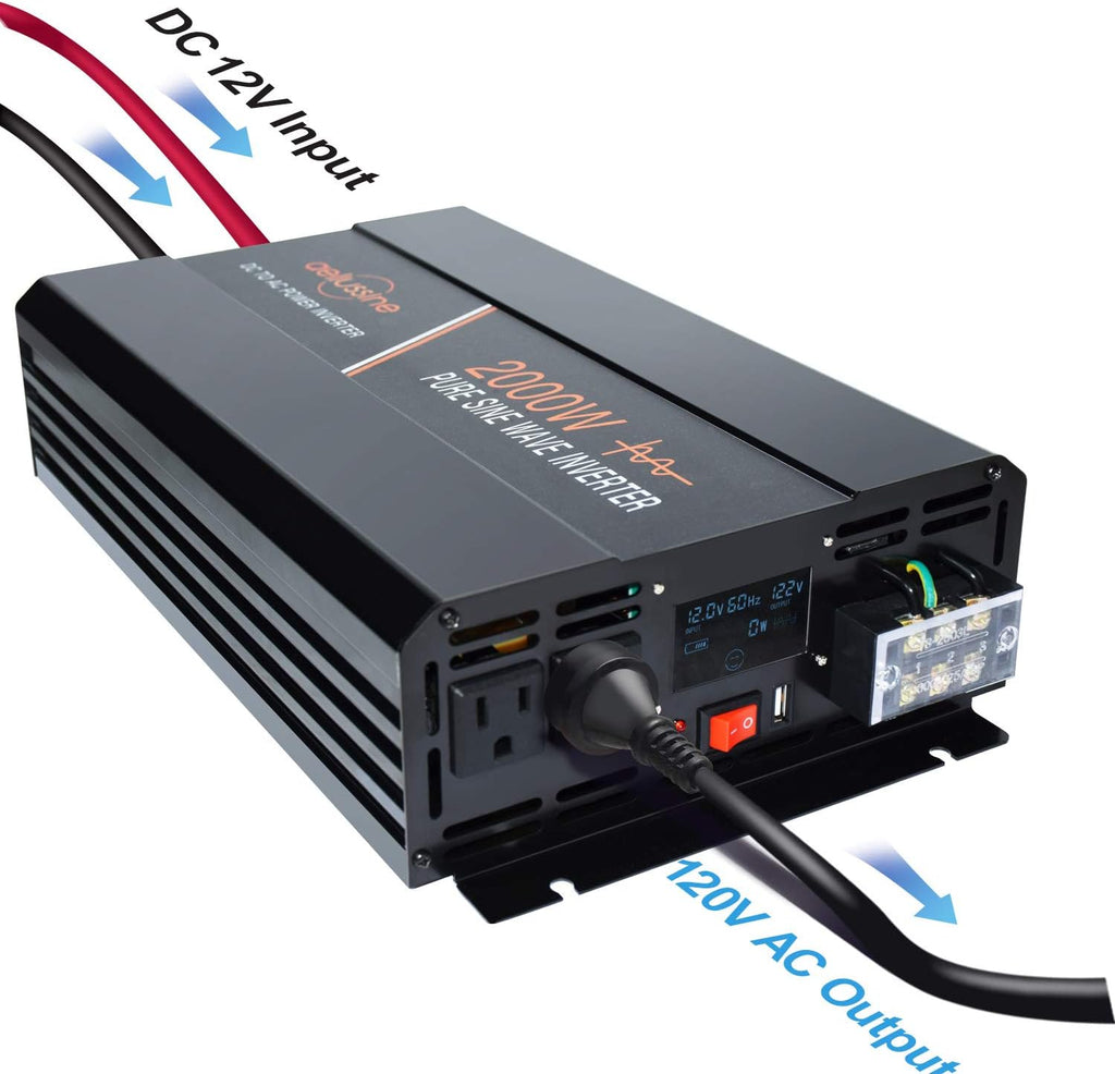 2000 Watt Pure Sine Wave Inverter 12v dc to ac 120v with LCD Display T36177
