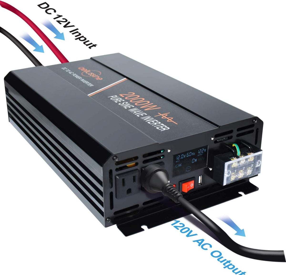 2000 Watt Pure Sine Wave Inverter 12v dc to ac 120v with LCD Display T36177