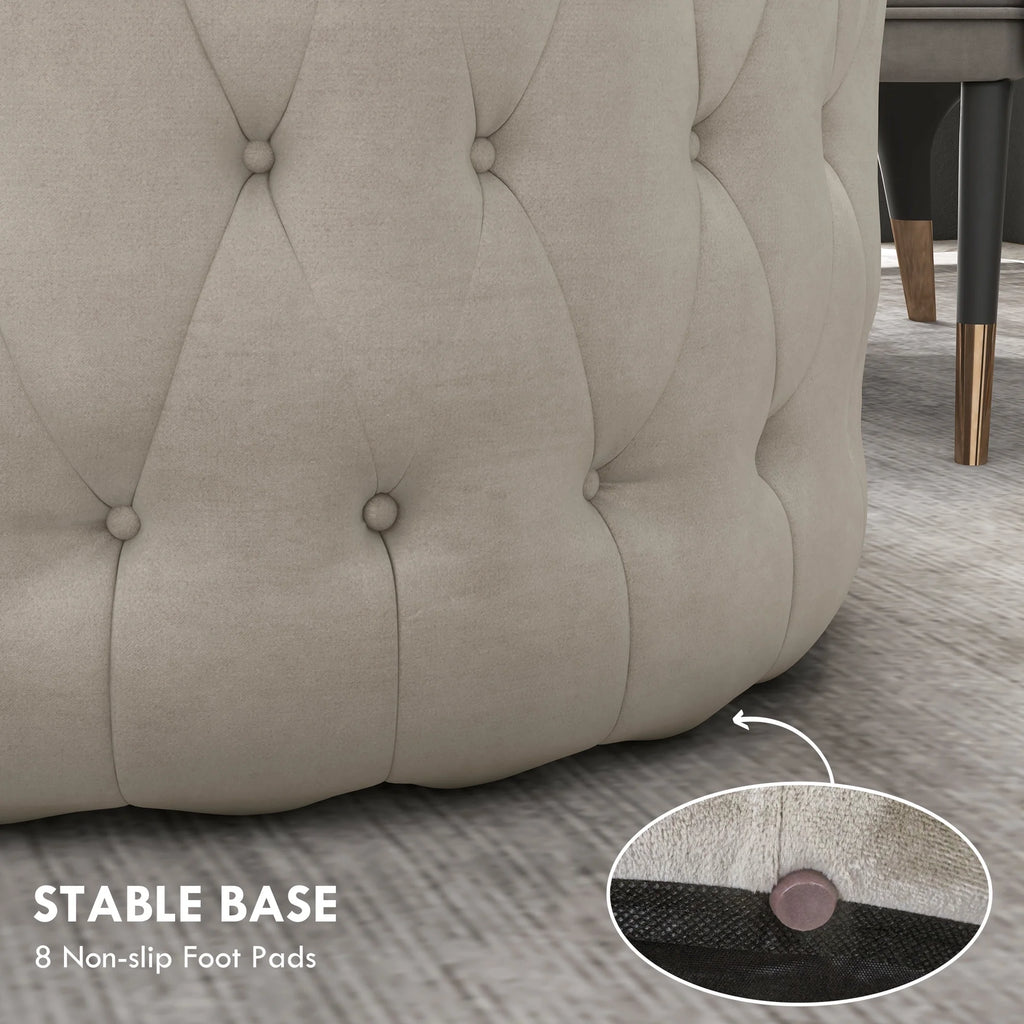 Beige Velvet-Feel Tufted Ottoman N171726