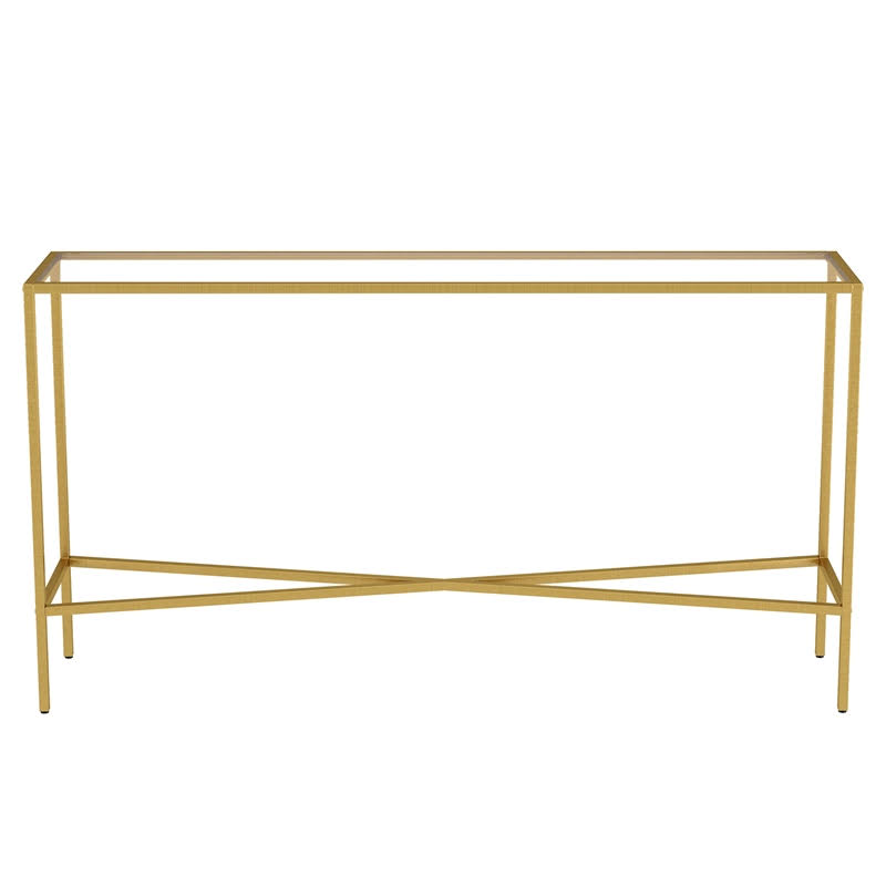 55x22 Brass Finish Console Table with Glass Tabletop K548