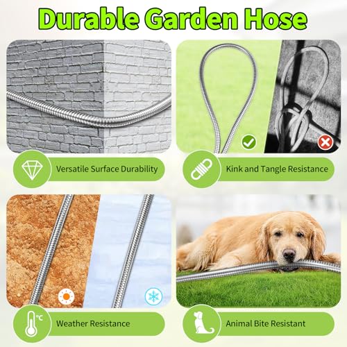 50FT Stainless Steel Heavy Duty Garden Hose with 10 Function Nozzle F222