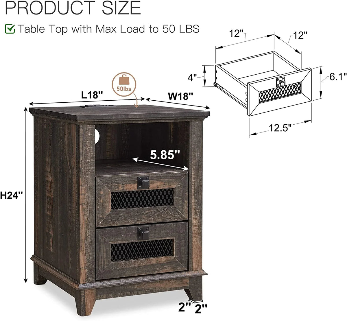 Square Nightstand with Charging Station and 2 Drawers W635121