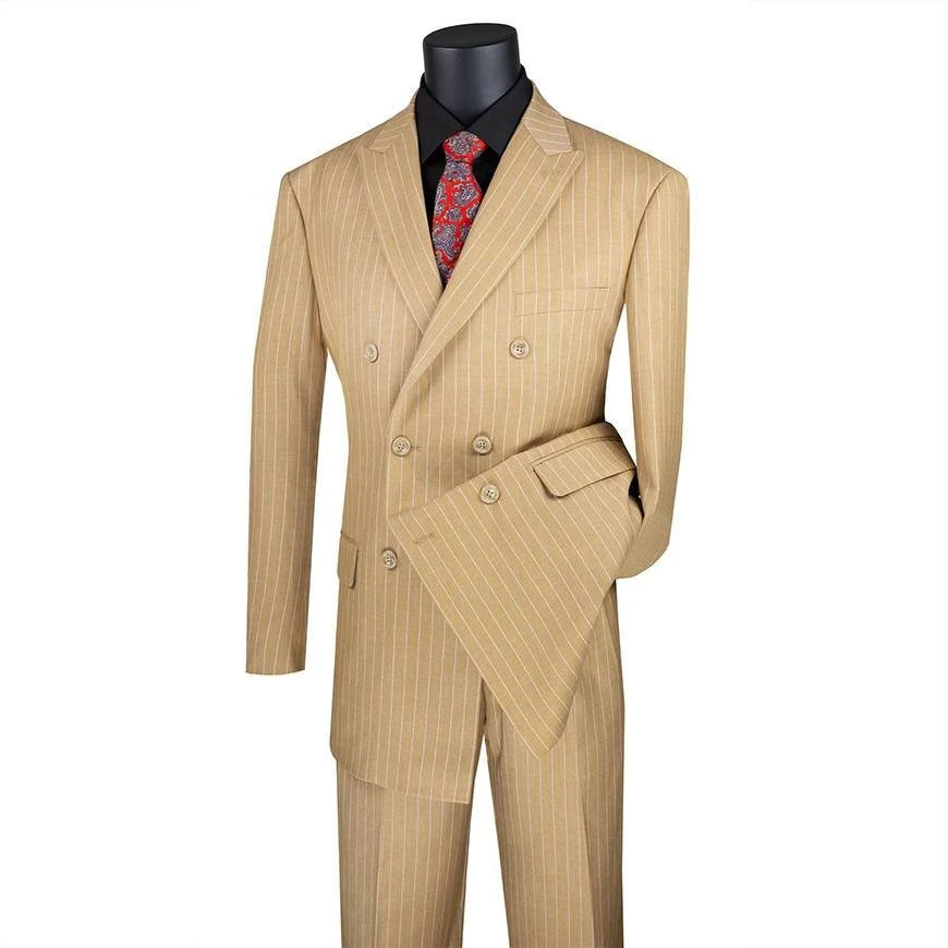 Camel Stripe Double Breasted 2 Piece Suit O538