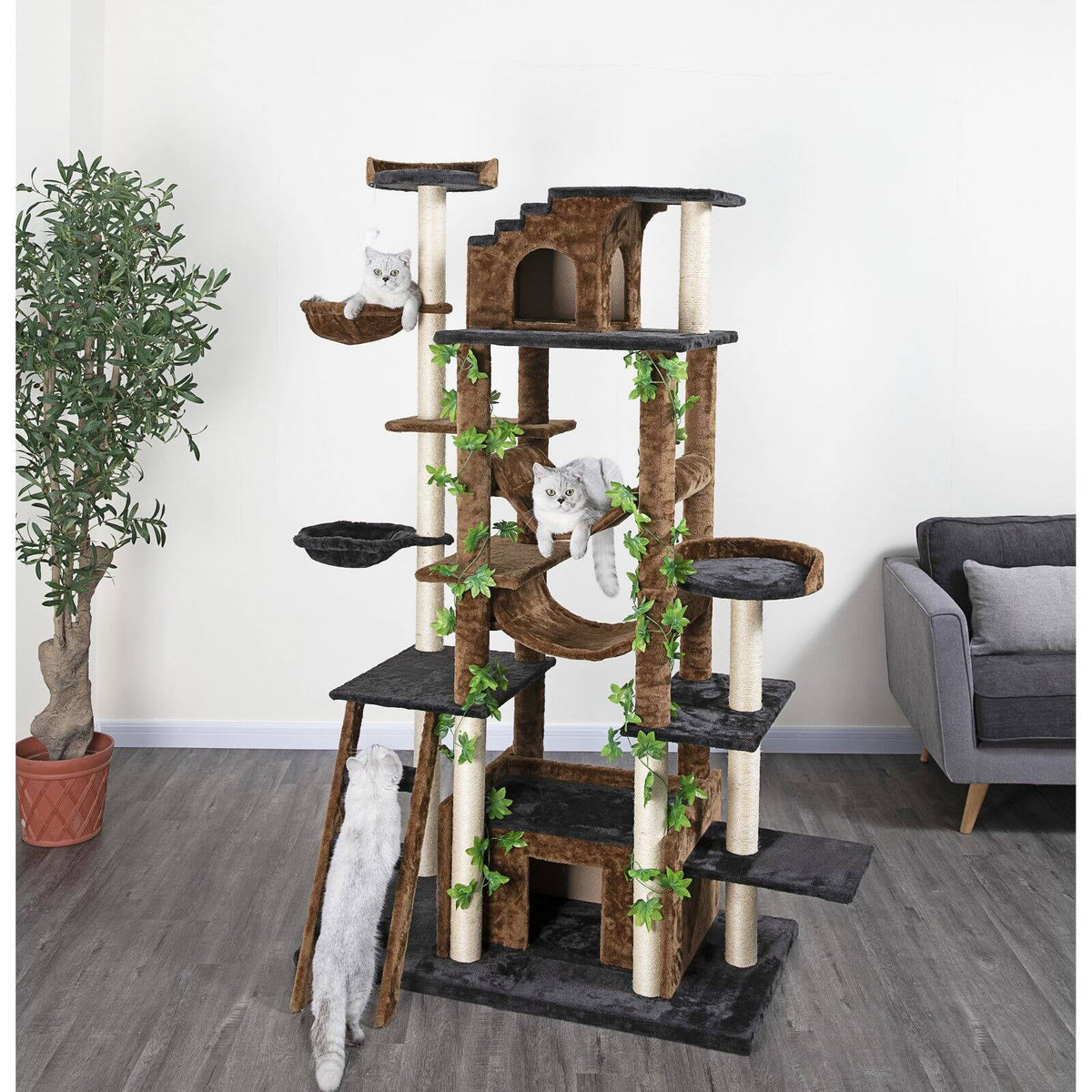 77 in. High Brown/Black Cat Tree Furniture E33829