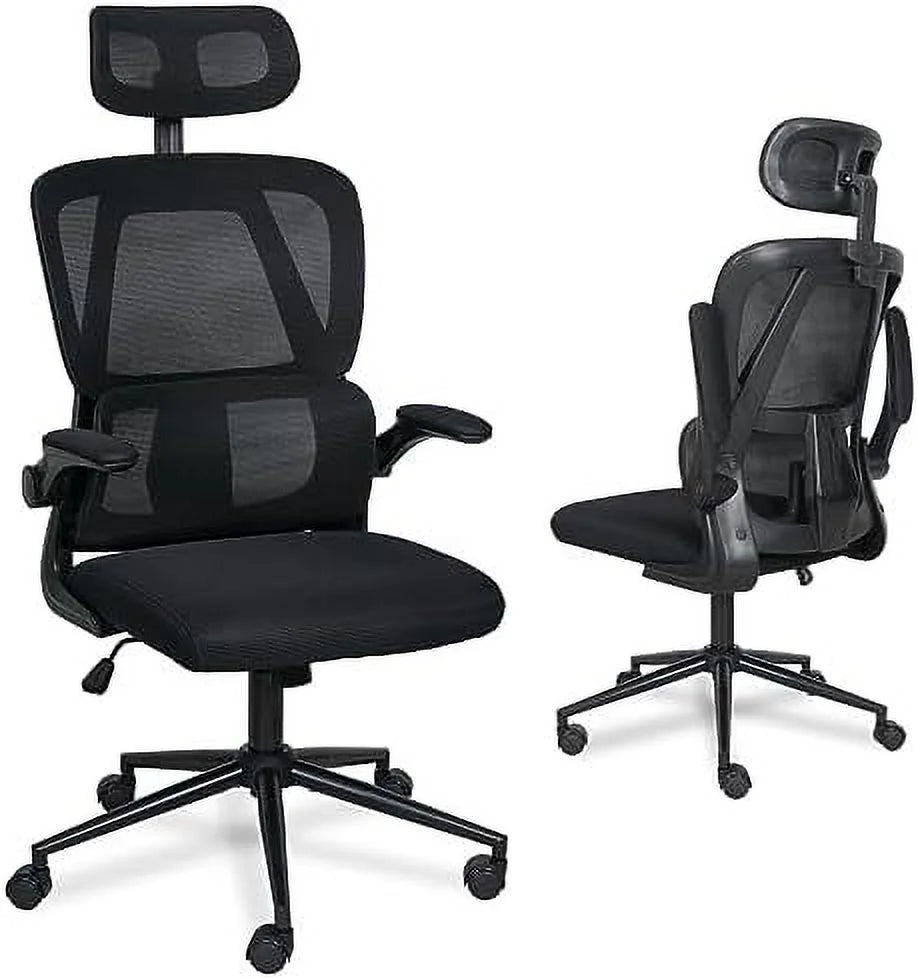 Black Mesh Reclining Office Chair with Lumbar Support J928372