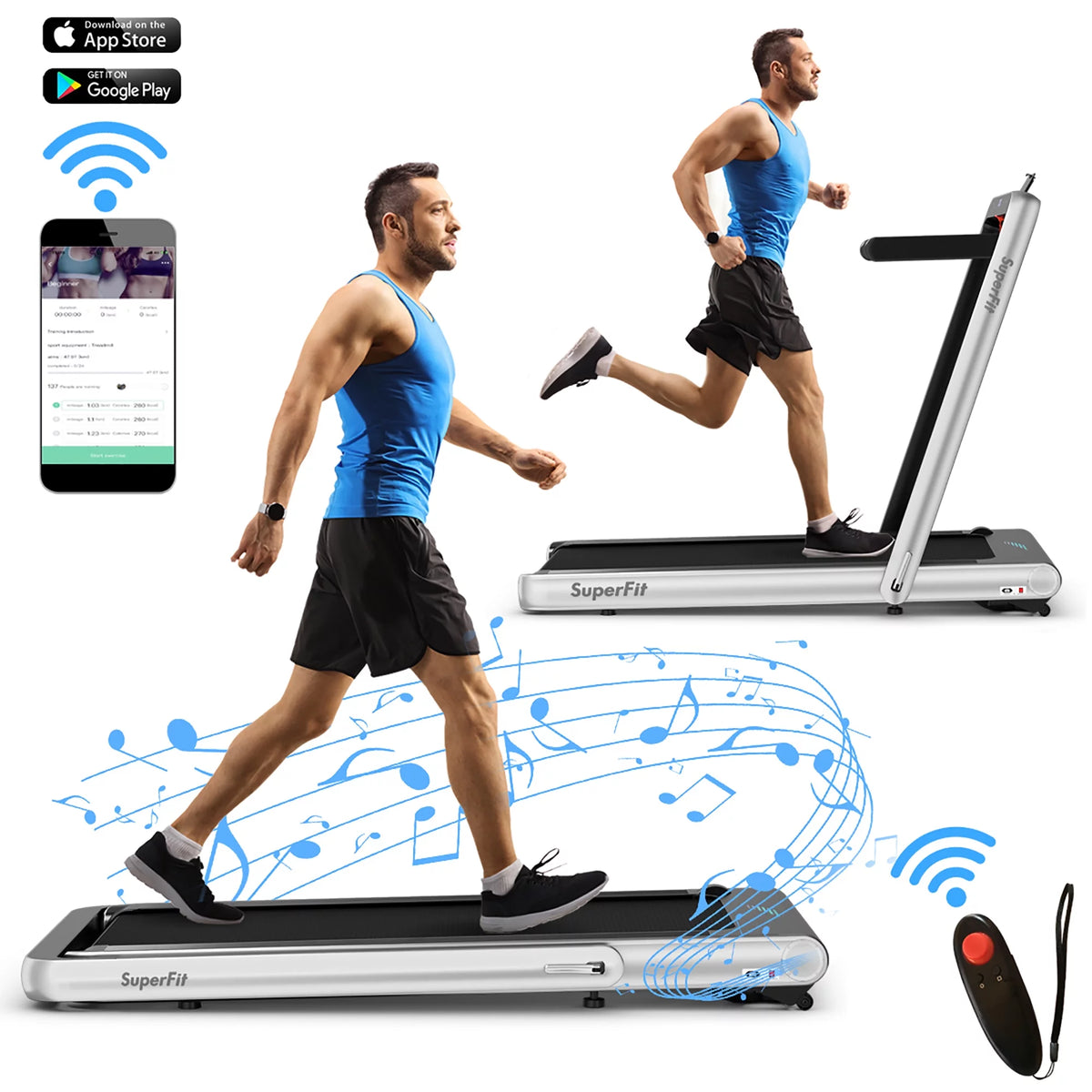 4.75HP 2 In 1 Folding Treadmill White Z79504