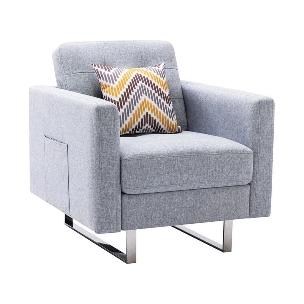 Linen Fabric Armchair with Metal Legs and Pillow C6465