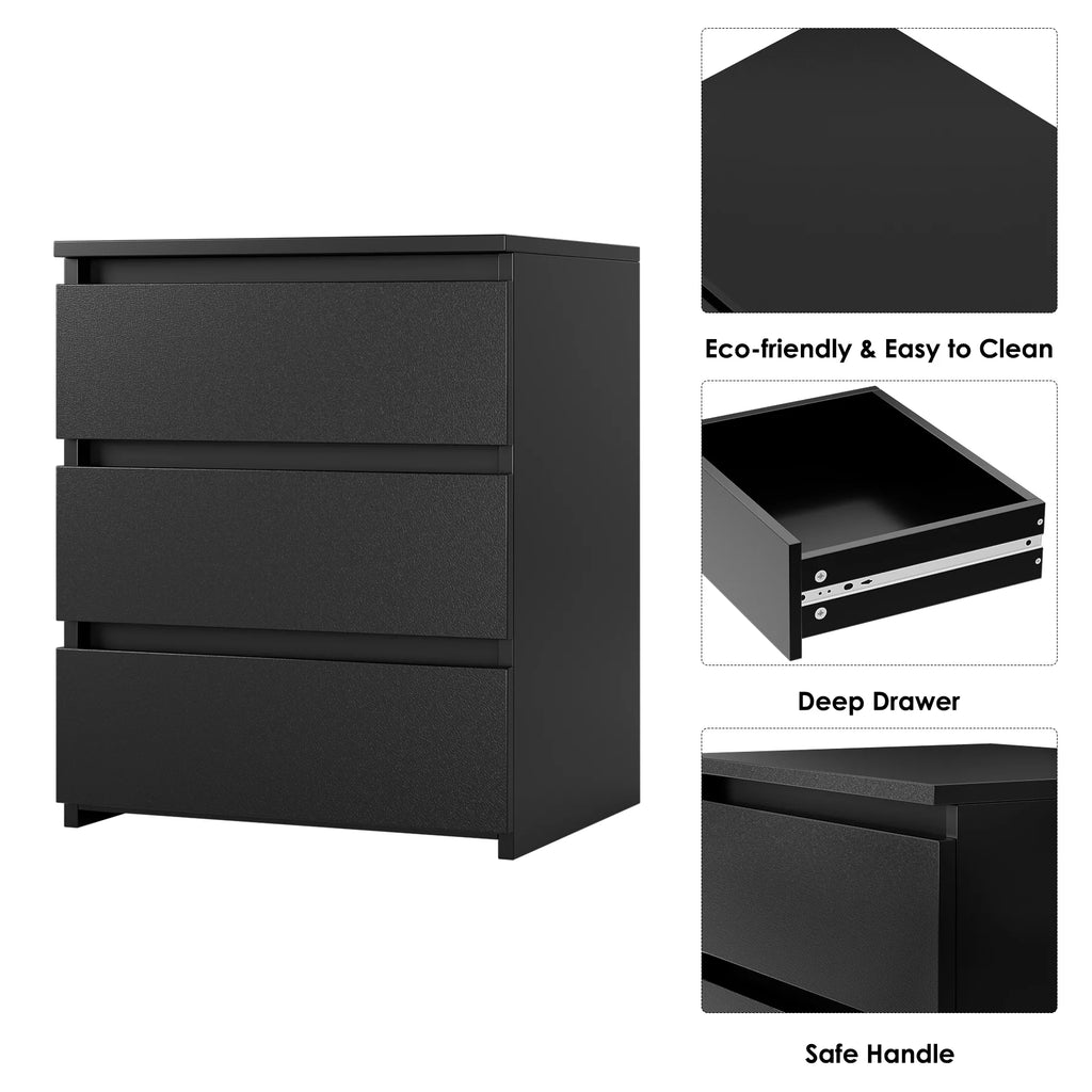 Black 3 Drawer Nightstand Set of 2 G708