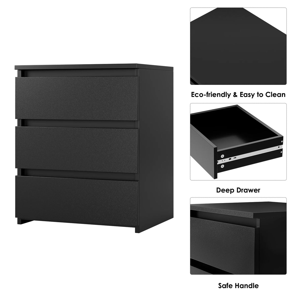 Black 3 Drawer Nightstand Set of 2 G708