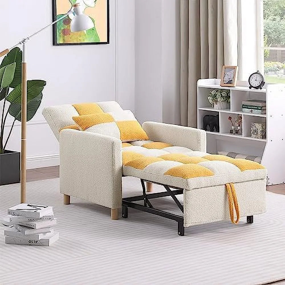 3 in 1 Convertible Sleeper Chair with Pillow Velvet Fabric Grey W820877