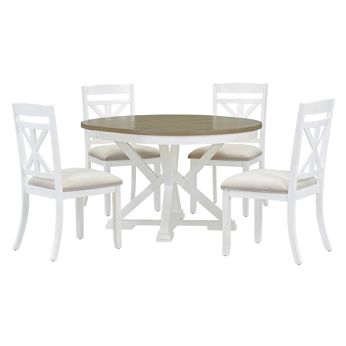 5-Piece Extendable Round Dining Table Set with 4 Upholstered Chairs E617