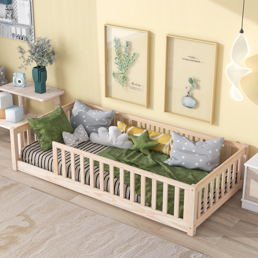 Twin Size Floor Bed with Safety Guardrails A615575