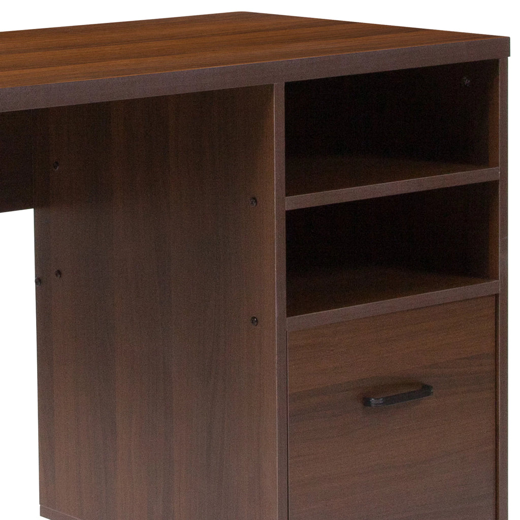 Rustic Coffee Wood Grain Computer Desk with Metal Frame R8415