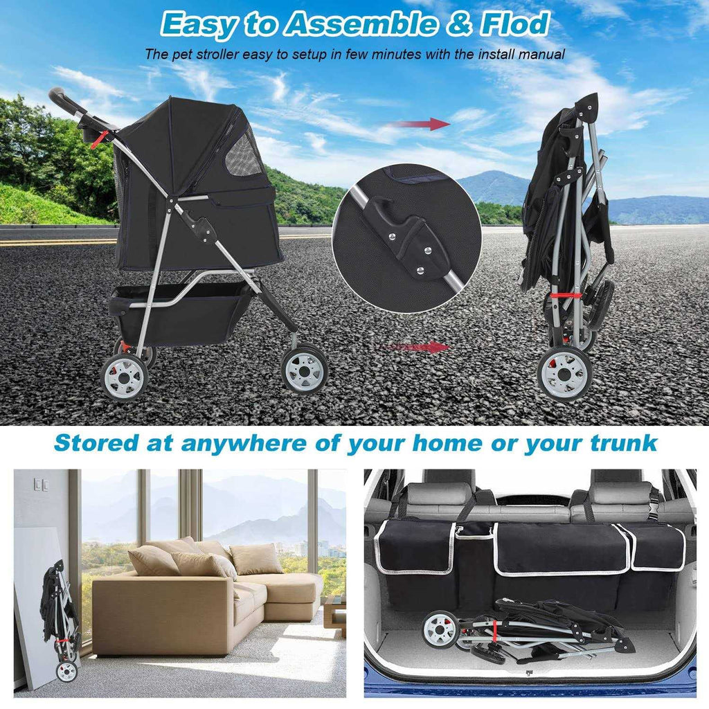 Pet Stroller Cat Dog Cage Travel Folding Carrier D6576