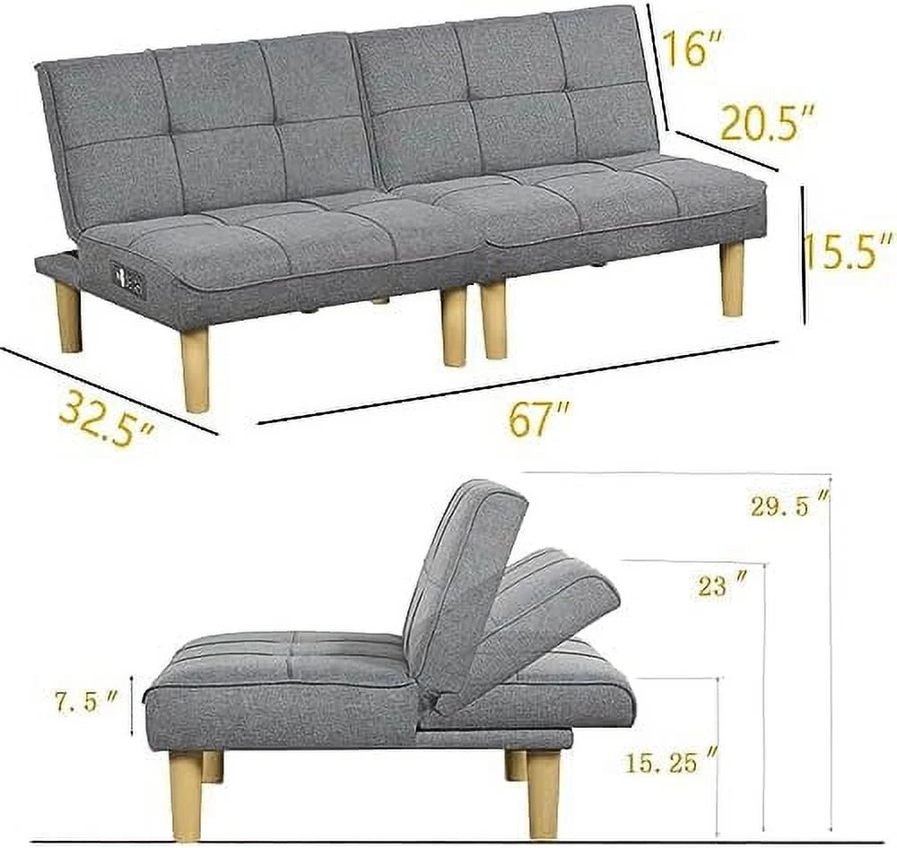 Convertible 2 Seater Futon Sofa with USB Port Y513