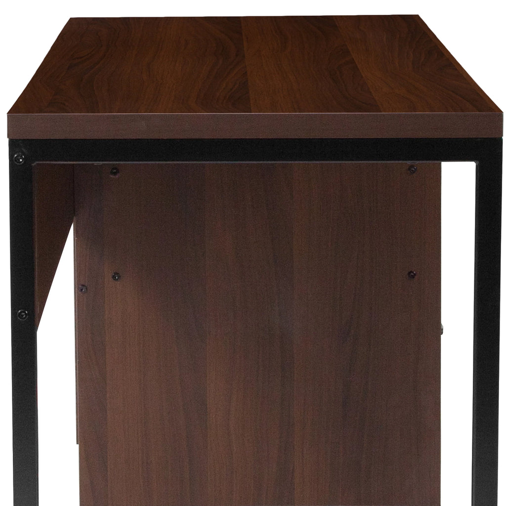 Rustic Coffee Wood Grain Computer Desk with Metal Frame R8415