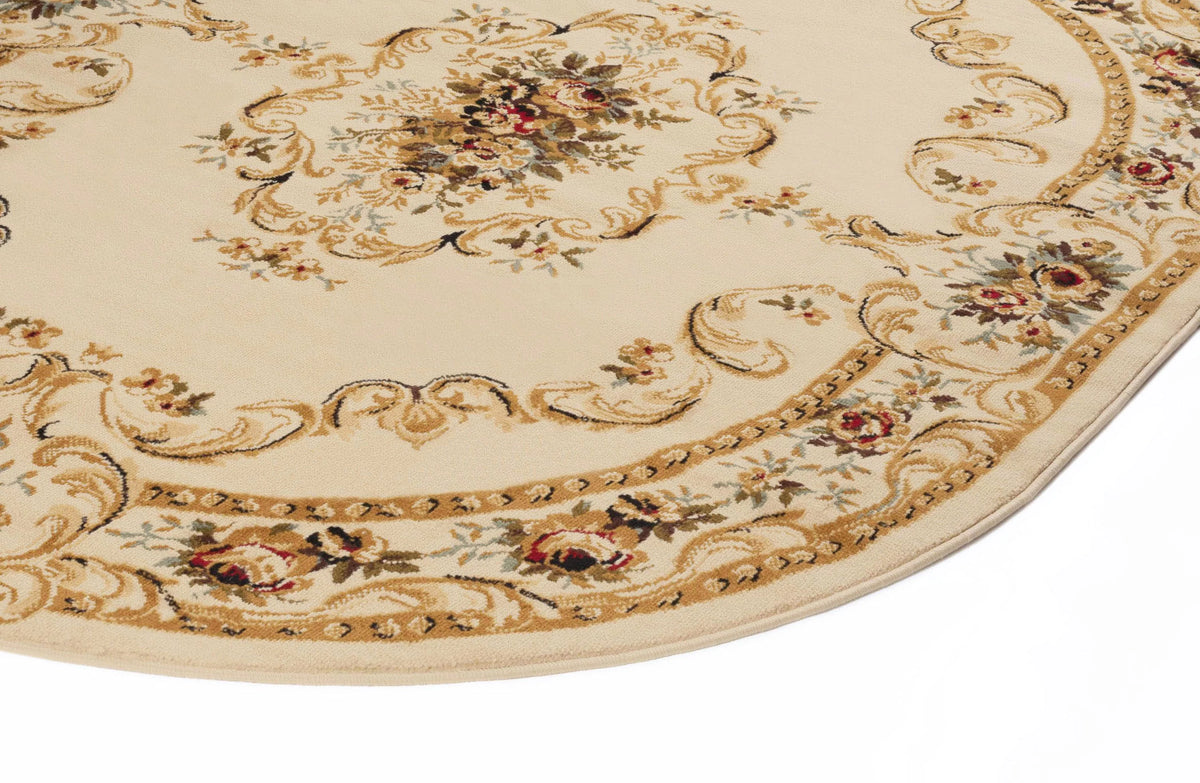 Traditional Floral Area Rug 5'3'' x 7'3'' Oval Beige Red V665386