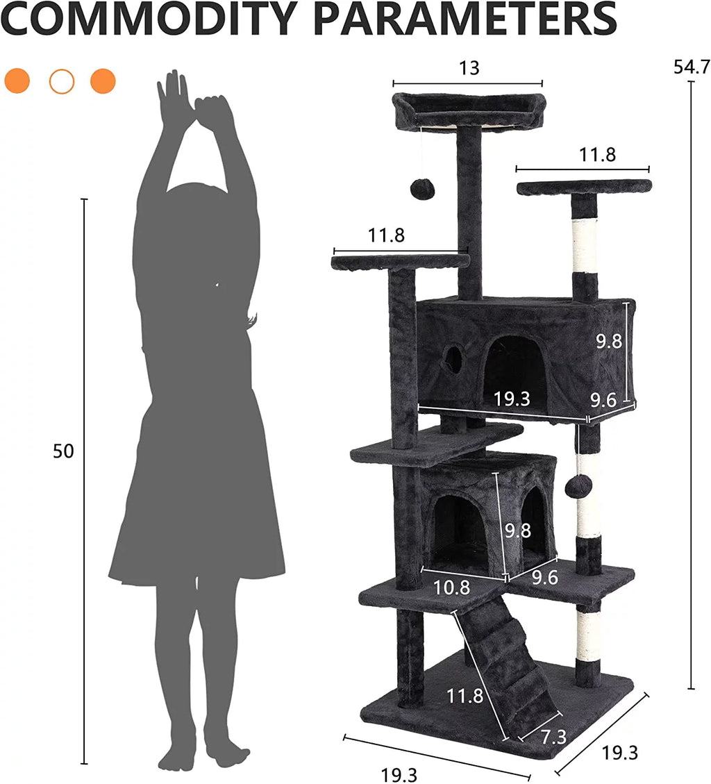 54in Dark Gray Cat Tree Tower with Scratching Posts B3597