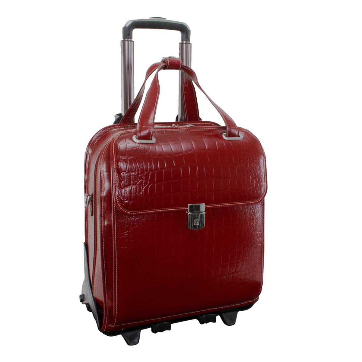 Red Leather Detachable-Wheeled Laptop Case D24763