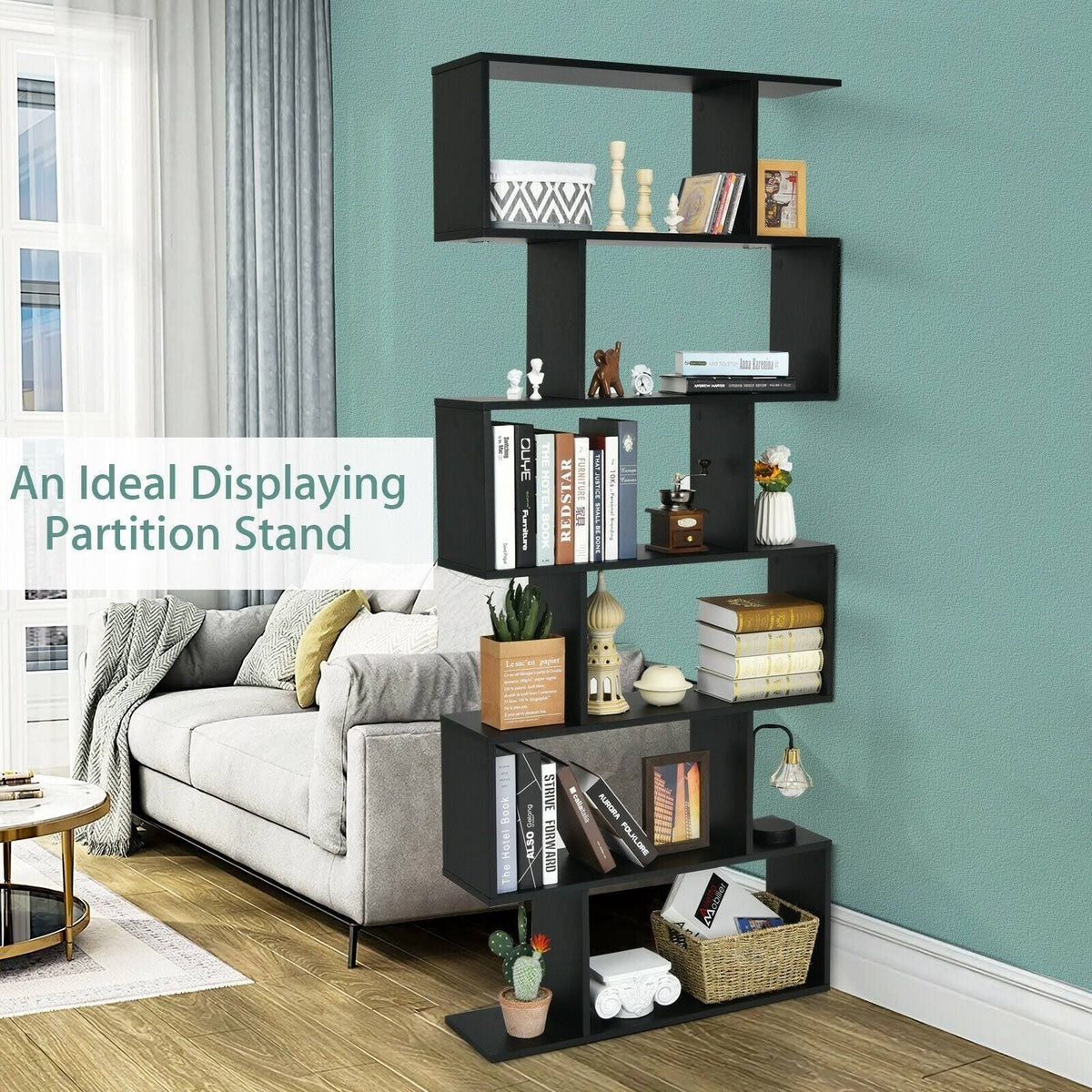 6 Tier S-Shaped White Bookshelf W7461