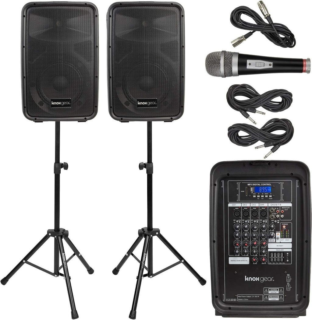 8 Channel Bluetooth PA System with Wired Microphone and Tripods S29626