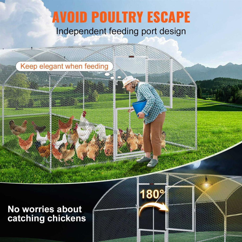 Large Metal Chicken Coop with Run and Waterproof Cover D6471
