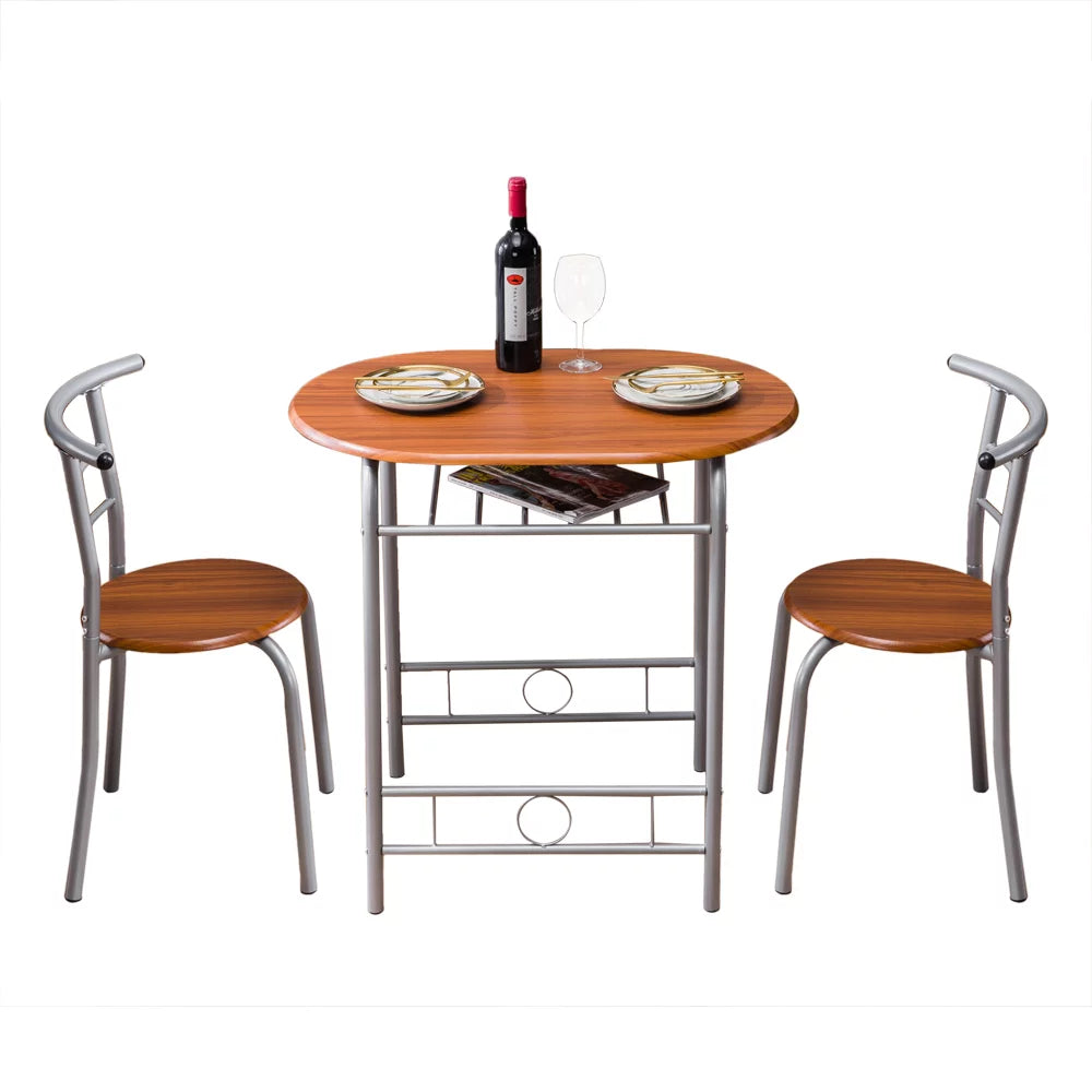 3PCS Dining Table Set 2 Chairs Wood Metal U218