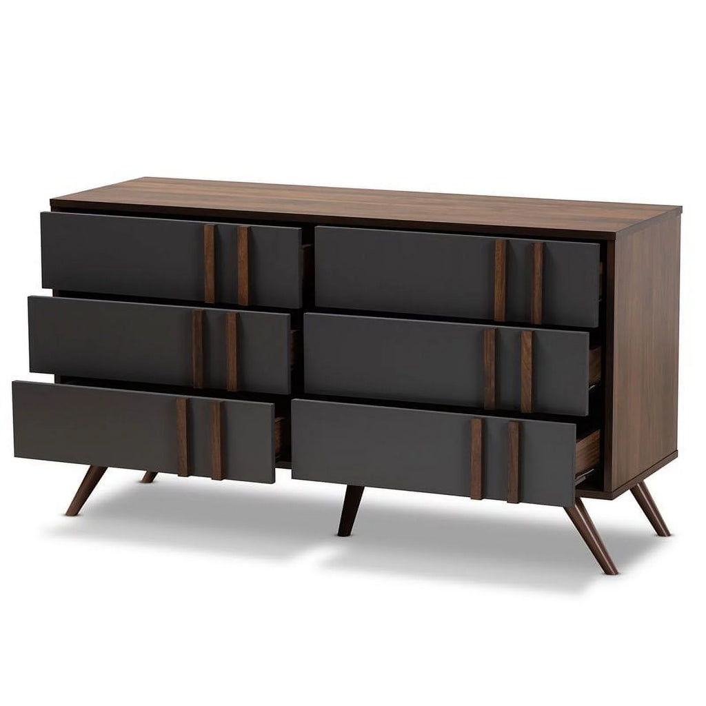 Gray Walnut 6-Drawer Wood Dresser U905146