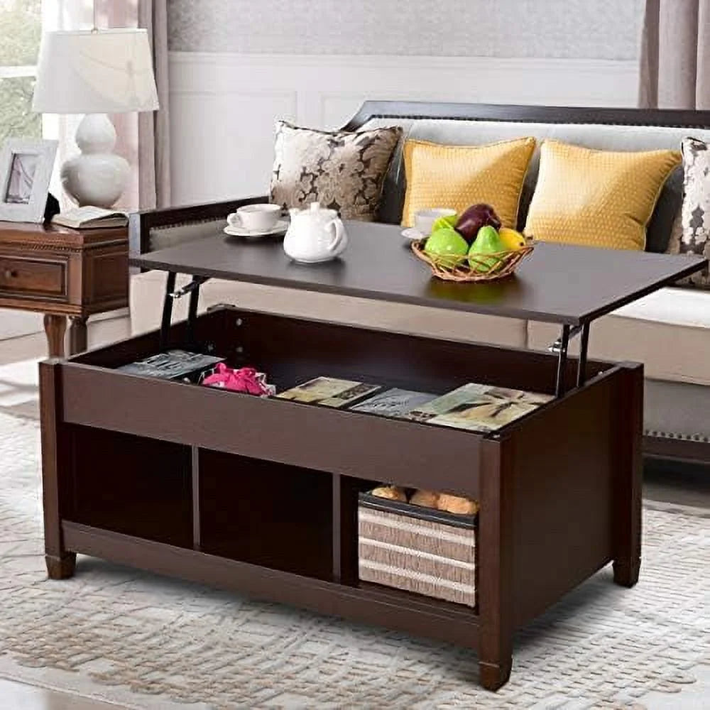 Lift Top Coffee Table with Hidden Compartment White Brown J3476