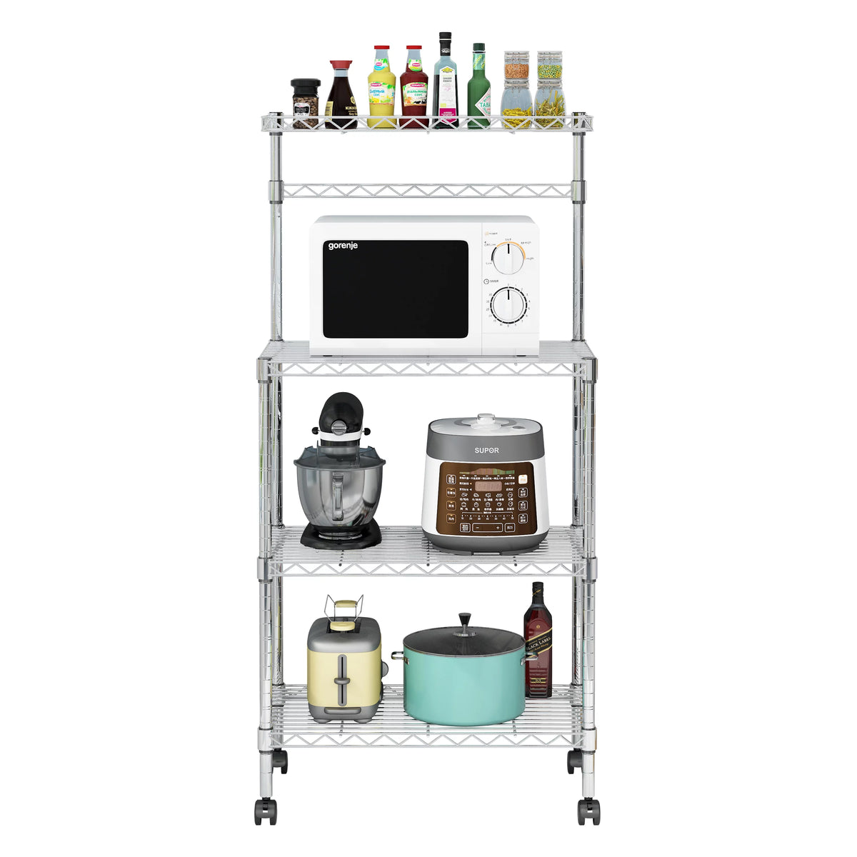 4-Tier Rolling Kitchen Baker's Rack with Storage Shelves D2526