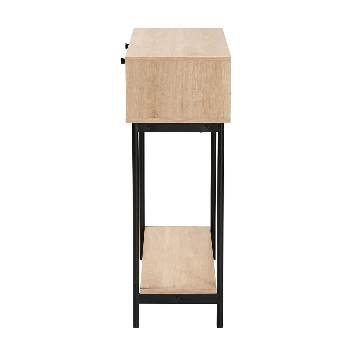 Brown and Black 2-Drawer Console Table with Rattan Accent G7314