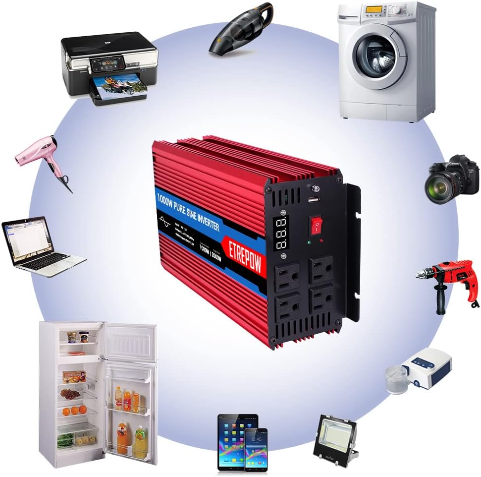 1000 Watt Pure Sine Wave Power Inverter 12V DC to 110V AC U749