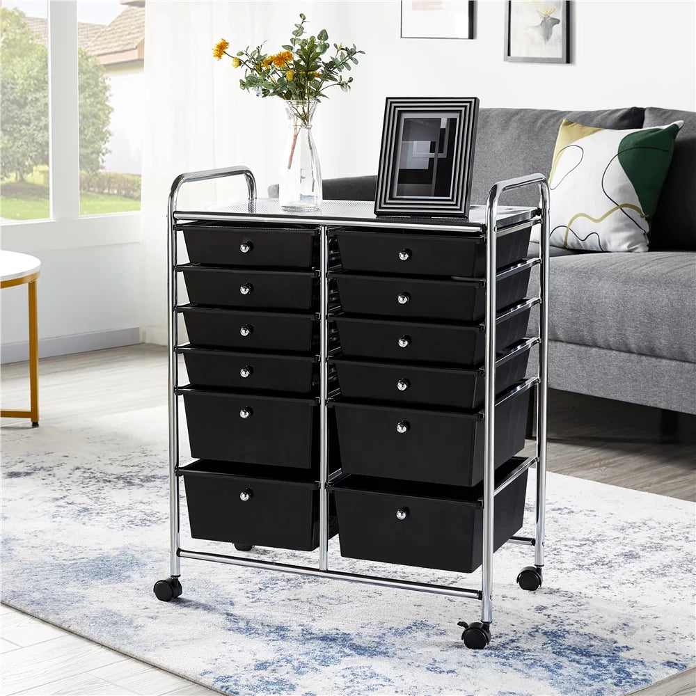 Black 12 Drawer Rolling Storage Cart U643775