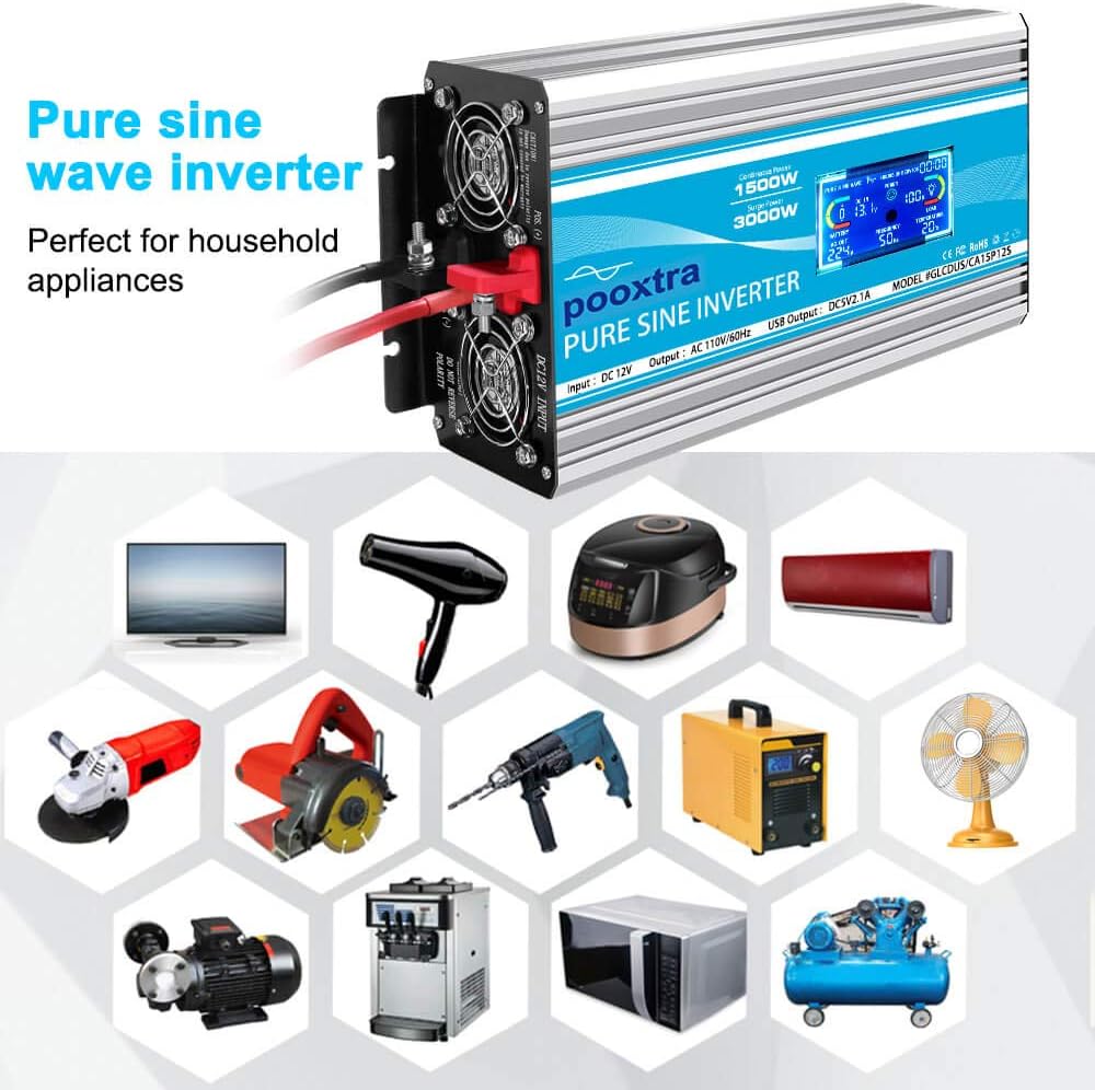 1500 Watt Pure Sine Wave Inverter with LCD Display & USB Port P7902